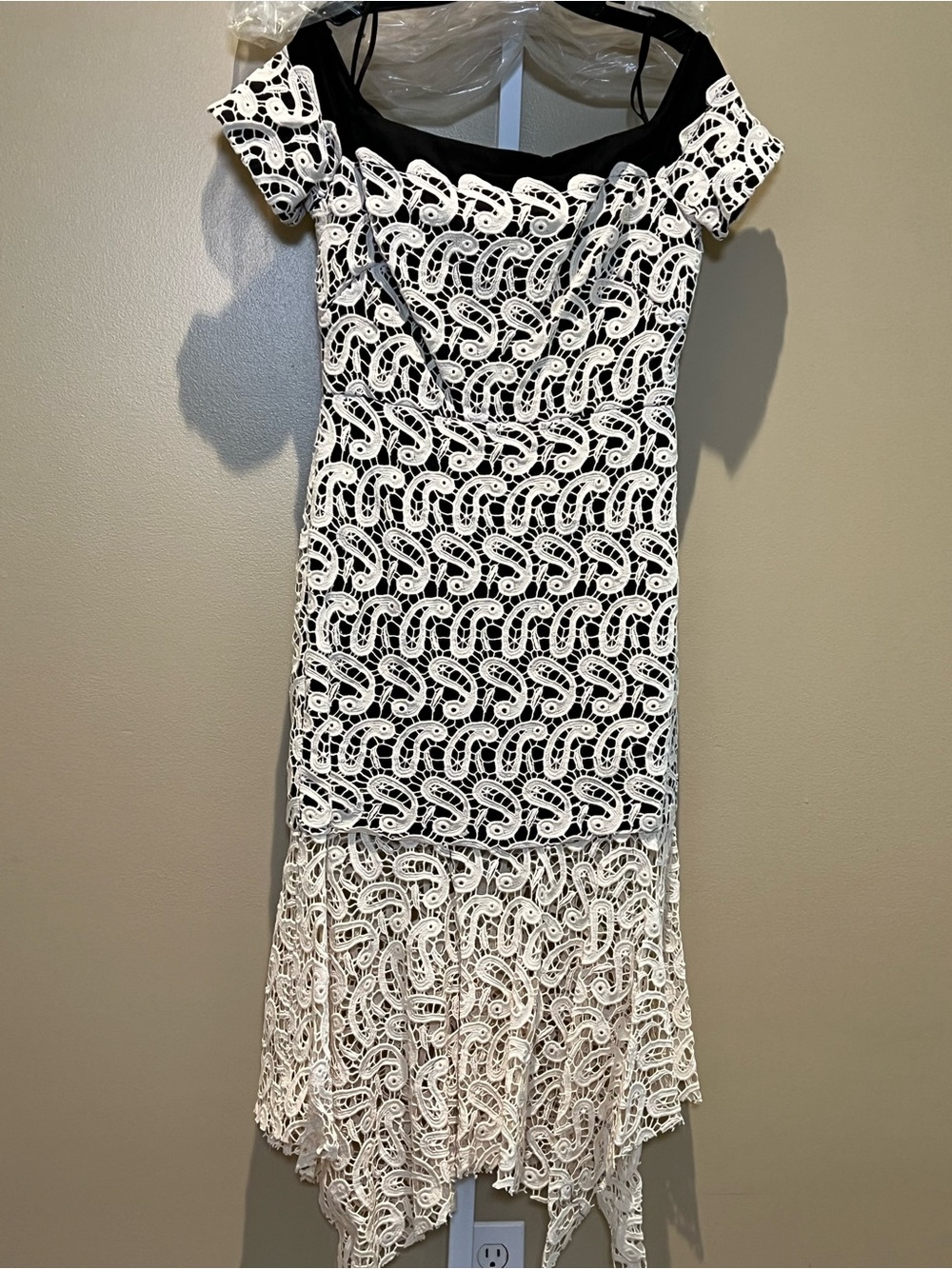 Nicole Miller Runway Black and White Lace Midi Dress